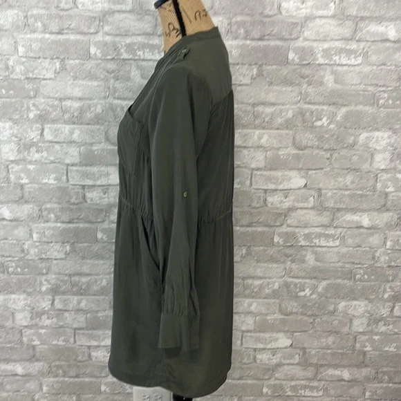 Yellow Is Gold by Sunshine & Shadow Olive Green Silk Shirt Dress - Picture 4 of 7